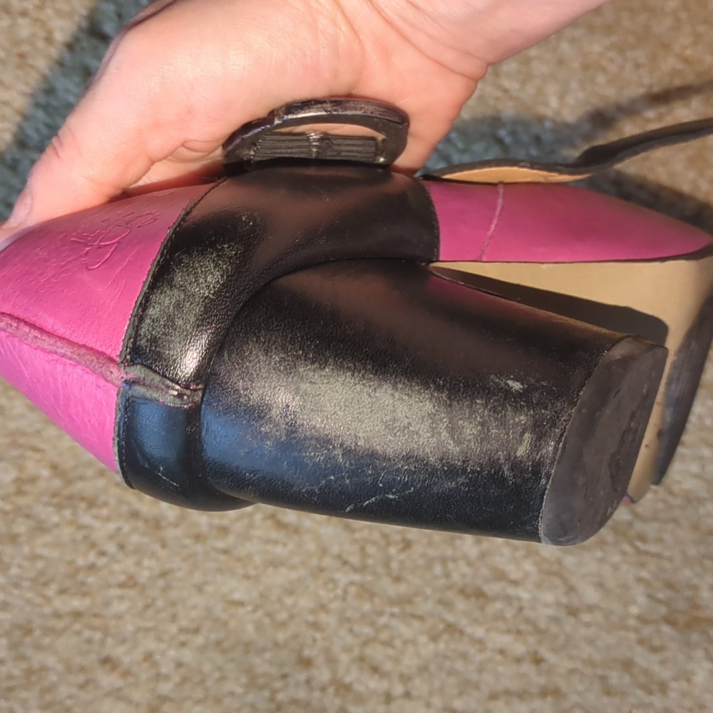 John Fleuvog Pink & Black Heels With Buckle Strap Size 7.5 - Picture 6 of 16